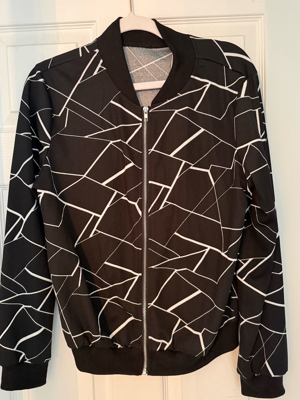 SHEIN Black and White Geometric Bomber Jacket